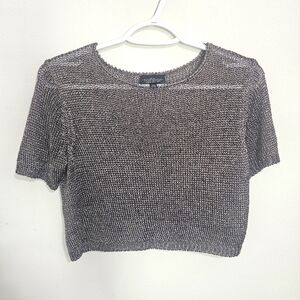 TopShop Gray Gunmetal Metallic Crop Knit Top